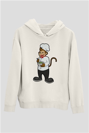 Aşçı Beyaz Unisex Kapüşonlu Sweatshirt