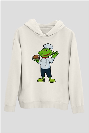 Aşçı Beyaz Unisex Kapüşonlu Sweatshirt