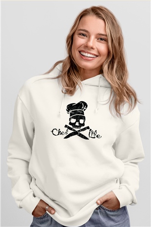 Aşçı Beyaz Unisex Kapüşonlu Sweatshirt