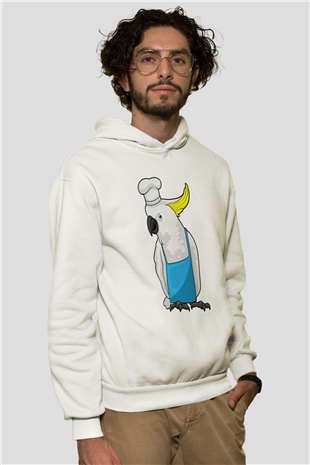 Aşçı Beyaz Unisex Kapüşonlu Sweatshirt
