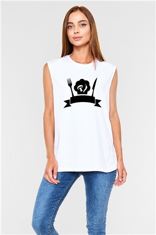 Aşçı Beyaz Unisex Kolsuz Tişört