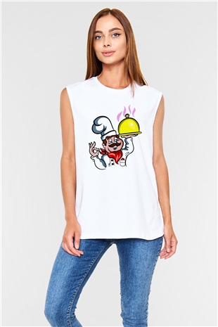 Aşçı Beyaz Unisex Kolsuz Tişört