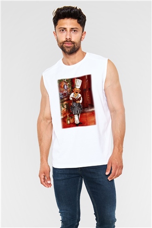 Aşçı Beyaz Unisex Kolsuz Tişört