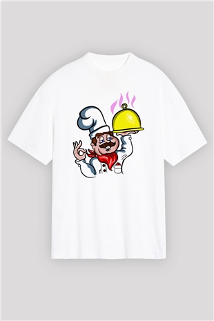 Aşçı Beyaz Unisex Oversize Tişört T-Shirt