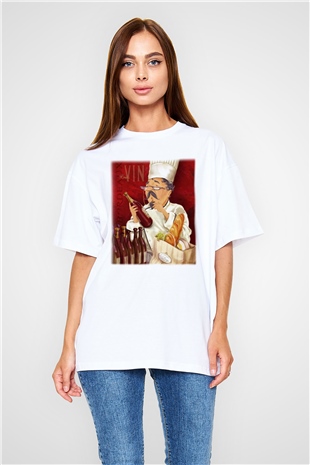 Aşçı Beyaz Unisex Oversize Tişört T-Shirt