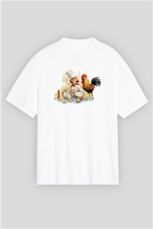 Aşçı Beyaz Unisex Oversize Tişört T-Shirt