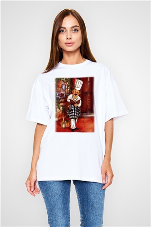 Aşçı Beyaz Unisex Oversize Tişört T-Shirt