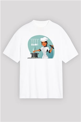 Aşçı Beyaz Unisex Oversize Tişört T-Shirt