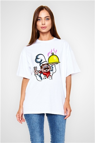 Aşçı Beyaz Unisex Oversize Tişört T-Shirt