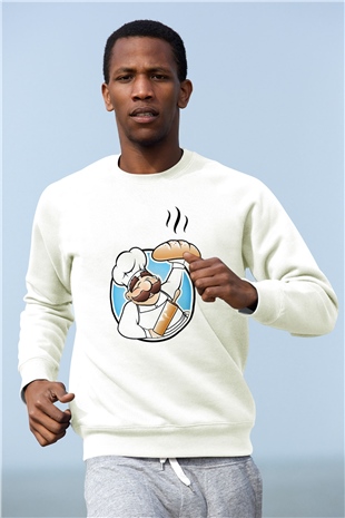 Aşçı Beyaz Unisex Sweatshirt