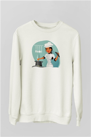 Aşçı Beyaz Unisex Sweatshirt