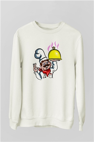 Aşçı Beyaz Unisex Sweatshirt