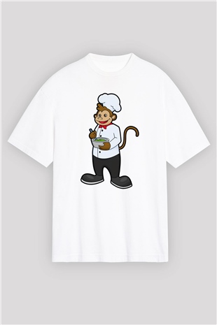 Aşçı Beyaz Oversize Tişört Oversize T-shirt - TişörtFabrikası