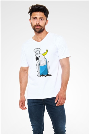 Aşçı Beyaz Unisex V Yaka Tişört