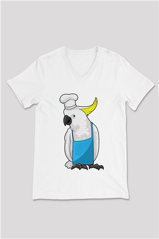 Aşçı Beyaz Unisex V Yaka Tişört
