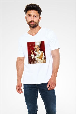 Aşçı Beyaz Unisex V Yaka Tişört T-Shirt