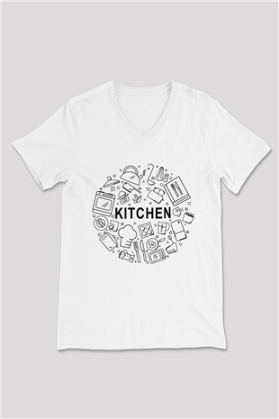 Aşçı Beyaz Unisex V Yaka Tişört T-Shirt