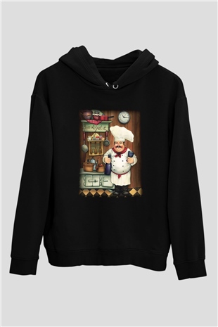 Aşçı Siyah Unisex Kapşonlu Sweatshirt