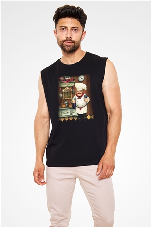 Aşçı Siyah Unisex Kolsuz Tişört