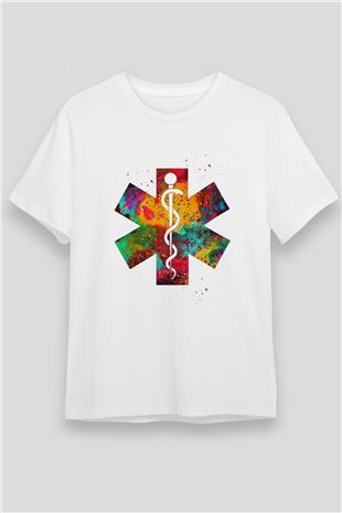 Asclepius Baskılı Unisex Beyaz Tişört - Tshirt