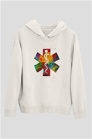 Asclepius Baskılı Unisex Ekru Hoodie