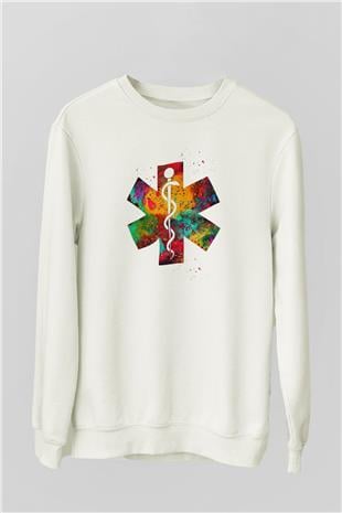 Asclepius Baskılı Unisex Ekru Sweatshirt