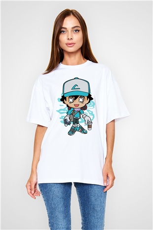 Ash Street Style Baskılı Unisex Beyaz Oversize Tişört