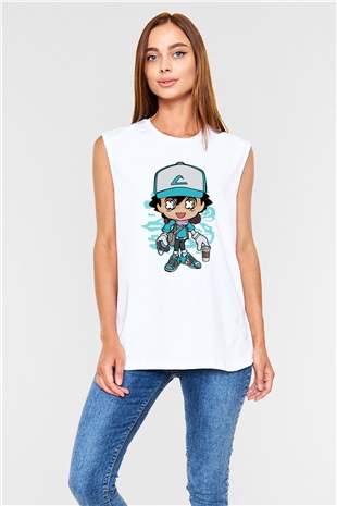 Ash Street Style Baskılı Unisex Beyaz Kolsuz Tişört