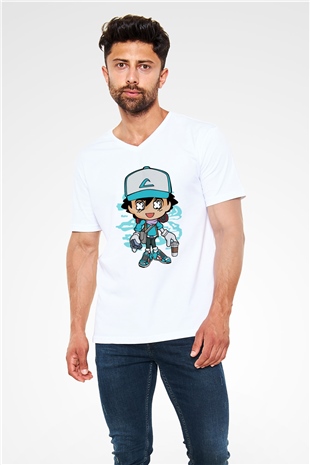 Ash Street Style Baskılı Unisex Beyaz V Yaka Tişört