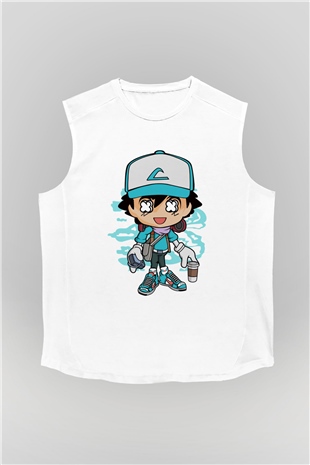 Ash Street Style Baskılı Unisex Beyaz Kolsuz Tişört