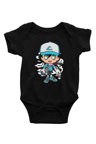 Ash Street Style Baskılı Unisex Siyah Bebek Body - Zıbın