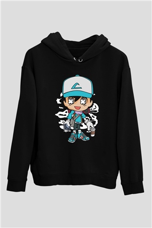 Ash Street Style Baskılı Unisex Siyah Hoodie