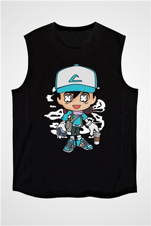 Ash Street Style Baskılı Unisex Siyah Kolsuz Tişört