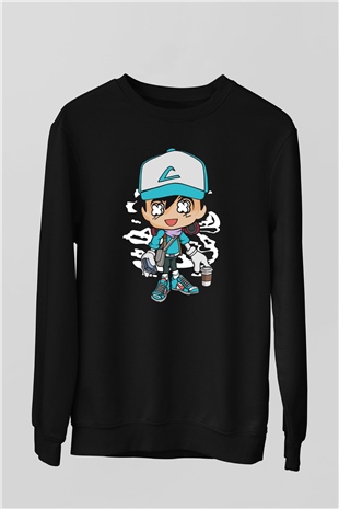 Ash Street Style Baskılı Unisex Siyah Sweatshirt