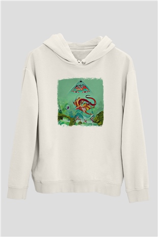 Asia Baskılı Unisex Beyaz Hoodie