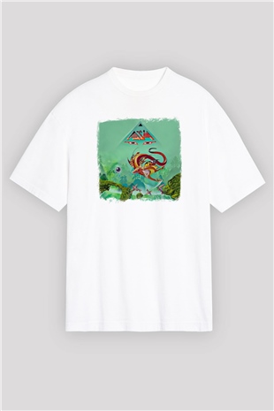 Asia Baskılı Unisex Beyaz Oversize Tişört