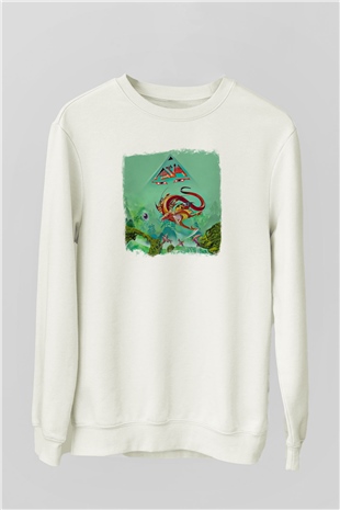 Asia Baskılı Unisex Beyaz Sweatshirt