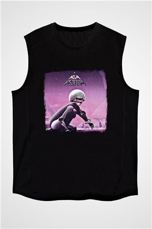 Asia Baskılı Unisex Siyah Kolsuz Tişört