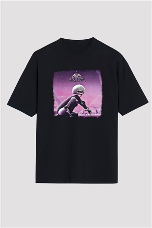 Asia Baskılı Unisex Siyah Oversize Tişört