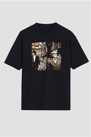 Asia Baskılı Unisex Siyah Oversize Tişört