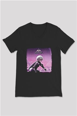 Asia Baskılı Unisex Siyah V Yaka Tişört