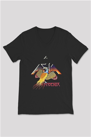 Asia Baskılı Unisex Siyah V Yaka Tişört