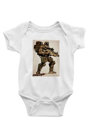Asker Baskılı Beyaz Unisex Bebek Body - Zıbın
