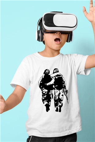 Asker Baskılı Beyaz Unisex Çocuk Tişört