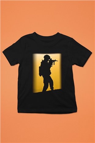 Asker Baskılı Siyah Unisex Çocuk Tişört