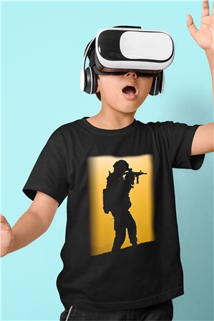 Asker Baskılı Siyah Unisex Çocuk Tişört