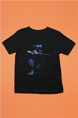 Asker Baskılı Siyah Unisex Çocuk Tişört