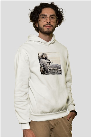 Asker Beyaz Unisex Kapüşonlu Sweatshirt