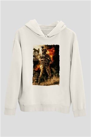 Asker Beyaz Unisex Kapüşonlu Sweatshirt