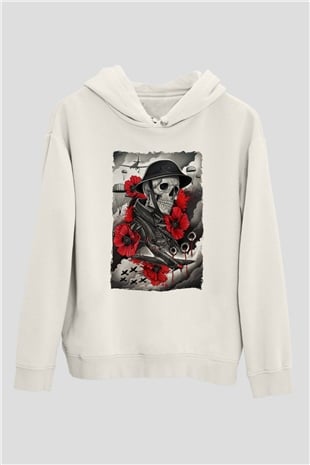 Asker Beyaz Unisex Kapüşonlu Sweatshirt